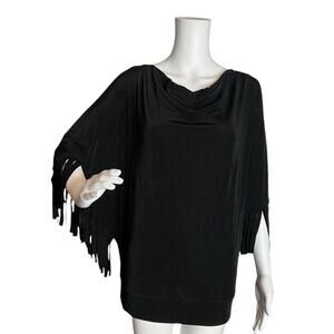 NEW Chico's Travelers Top Women 2 or 12/14 Black Fringe Sleeve Sexy Party Events